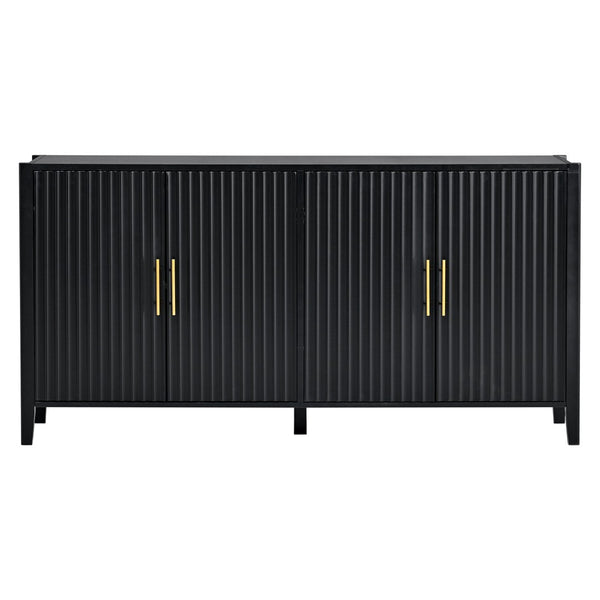 English Elm U_style Sculptural Wavy Slat Sideboard with Pine Legs and Gold Handles for Modern Spaces N711P456628B