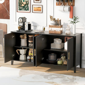 English Elm U_style Sculptural Wavy Slat Sideboard with Pine Legs and Gold Handles for Modern Spaces N711P456628B