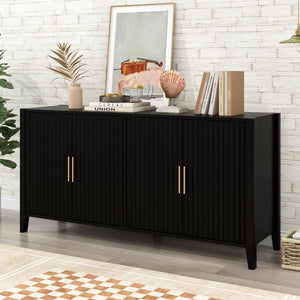 English Elm U_style Sculptural Wavy Slat Sideboard with Pine Legs and Gold Handles for Modern Spaces N711P456628B