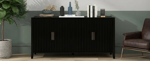 English Elm U_style Sculptural Wavy Slat Sideboard with Pine Legs and Gold Handles for Modern Spaces N711P456628B