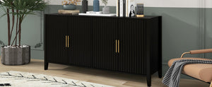 English Elm U_style Sculptural Wavy Slat Sideboard with Pine Legs and Gold Handles for Modern Spaces N711P456628B