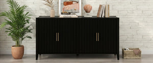 English Elm U_style Sculptural Wavy Slat Sideboard with Pine Legs and Gold Handles for Modern Spaces N711P456628B