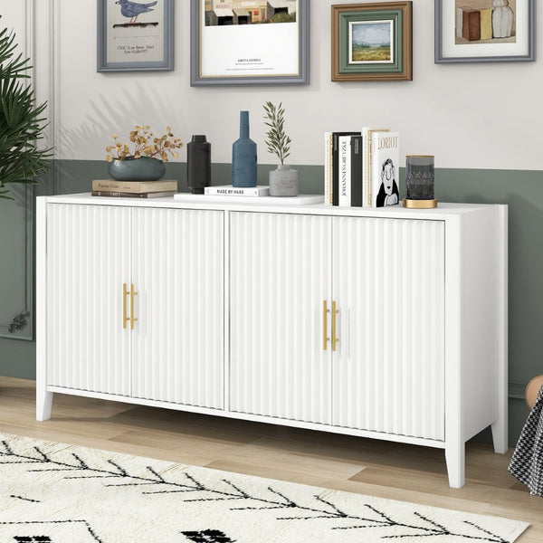 English Elm U_style Sculptural Wavy Slat Sideboard with Pine Legs and Gold Handles for Modern Dining N711P456628K