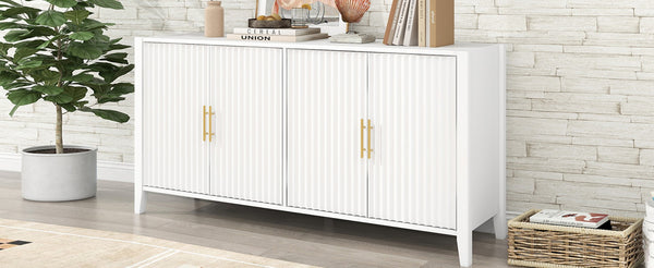 English Elm U_style Sculptural Wavy Slat Sideboard with Pine Legs and Gold Handles for Modern Dining N711P456628K