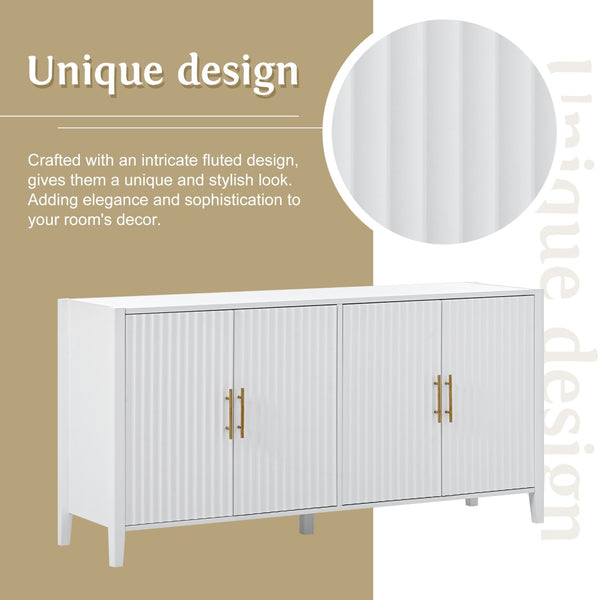 English Elm U_style Sculptural Wavy Slat Sideboard with Pine Legs and Gold Handles for Modern Dining N711P456628K