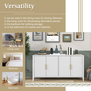English Elm U_style Sculptural Wavy Slat Sideboard with Pine Legs and Gold Handles for Modern Dining N711P456628K