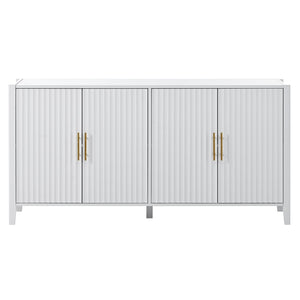 English Elm U_style Sculptural Wavy Slat Sideboard with Pine Legs and Gold Handles for Modern Dining N711P456628K