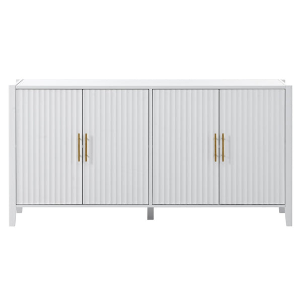 English Elm U_style Sculptural Wavy Slat Sideboard with Pine Legs and Gold Handles for Modern Dining N711P456628K
