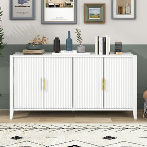 English Elm U_style Sculptural Wavy Slat Sideboard with Pine Legs and Gold Handles for Modern Dining N711P456628K