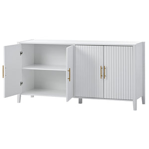 English Elm U_style Sculptural Wavy Slat Sideboard with Pine Legs and Gold Handles for Modern Dining N711P456628K