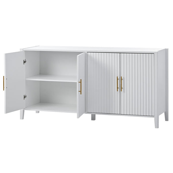 English Elm U_style Sculptural Wavy Slat Sideboard with Pine Legs and Gold Handles for Modern Dining N711P456628K