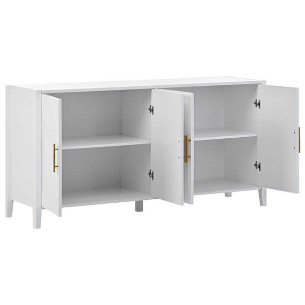 English Elm U_style Sculptural Wavy Slat Sideboard with Pine Legs and Gold Handles for Modern Dining N711P456628K