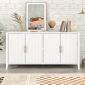English Elm U_style Sculptural Wavy Slat Sideboard with Pine Legs and Gold Handles for Modern Dining N711P456628K