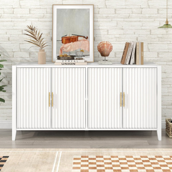 English Elm U_style Sculptural Wavy Slat Sideboard with Pine Legs and Gold Handles for Modern Dining N711P456628K