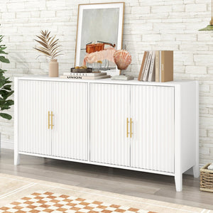 English Elm U_style Sculptural Wavy Slat Sideboard with Pine Legs and Gold Handles for Modern Dining N711P456628K
