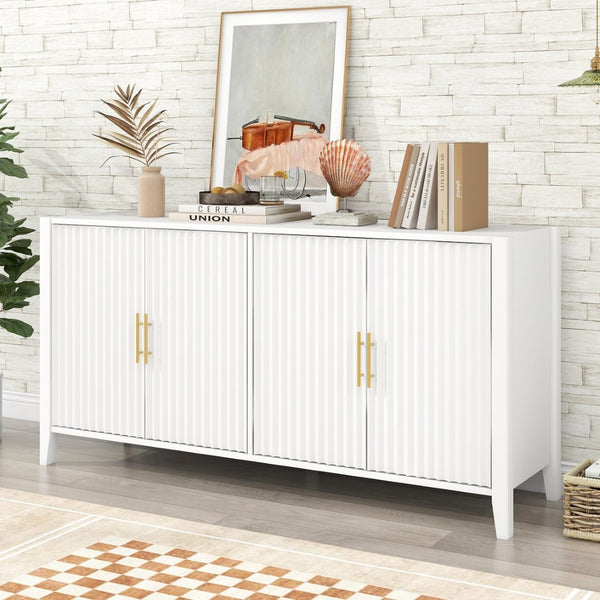 English Elm U_style Sculptural Wavy Slat Sideboard with Pine Legs and Gold Handles for Modern Dining N711P456628K