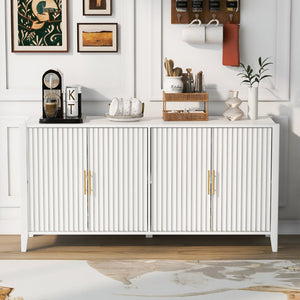English Elm U_style Sculptural Wavy Slat Sideboard with Pine Legs and Gold Handles for Modern Dining N711P456628K