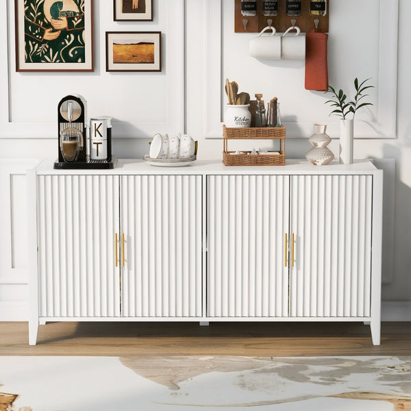 English Elm U_style Sculptural Wavy Slat Sideboard with Pine Legs and Gold Handles for Modern Dining N711P456628K