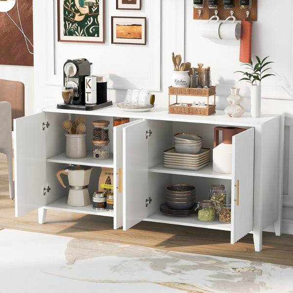 English Elm U_style Sculptural Wavy Slat Sideboard with Pine Legs and Gold Handles for Modern Dining N711P456628K