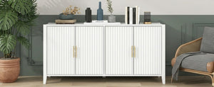 English Elm U_style Sculptural Wavy Slat Sideboard with Pine Legs and Gold Handles for Modern Dining N711P456628K