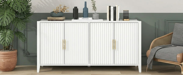 English Elm U_style Sculptural Wavy Slat Sideboard with Pine Legs and Gold Handles for Modern Dining N711P456628K