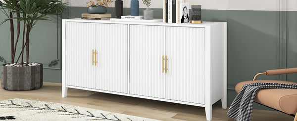 English Elm U_style Sculptural Wavy Slat Sideboard with Pine Legs and Gold Handles for Modern Dining N711P456628K