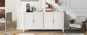 English Elm U_style Sculptural Wavy Slat Sideboard with Pine Legs and Gold Handles for Modern Dining N711P456628K