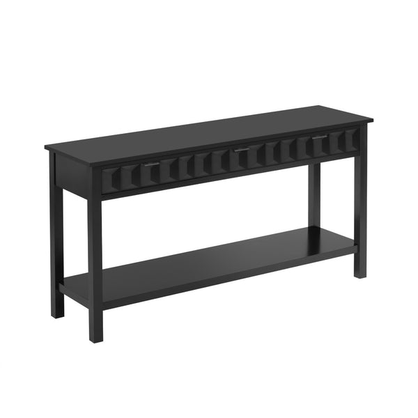 English Elm U_style Fir Veneer Console Table Honeycomb Drawer Fronts Iron Handles Entryway Storage Black N711P475187B