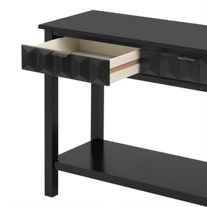 English Elm U_style Fir Veneer Console Table Honeycomb Drawer Fronts Iron Handles Entryway Storage Black N711P475187B