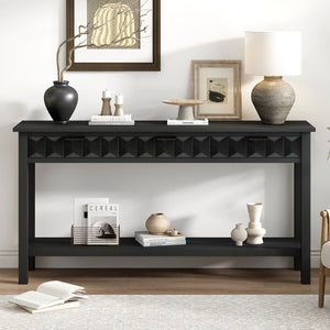 English Elm U_style Fir Veneer Console Table Honeycomb Drawer Fronts Iron Handles Entryway Storage Black N711P475187B