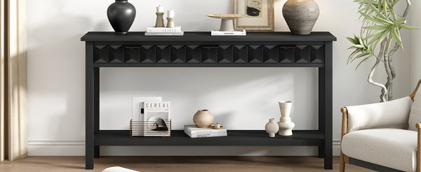 English Elm U_style Fir Veneer Console Table Honeycomb Drawer Fronts Iron Handles Entryway Storage Black N711P475187B