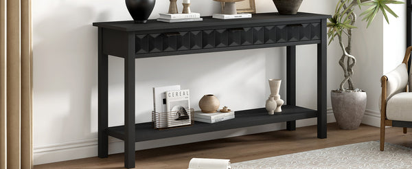 English Elm U_style Fir Veneer Console Table Honeycomb Drawer Fronts Iron Handles Entryway Storage Black N711P475187B