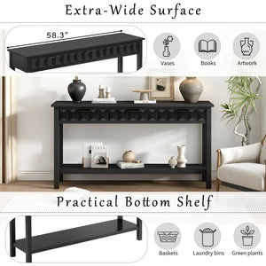 English Elm U_style Fir Veneer Console Table Honeycomb Drawer Fronts Iron Handles Entryway Storage Black N711P475187B