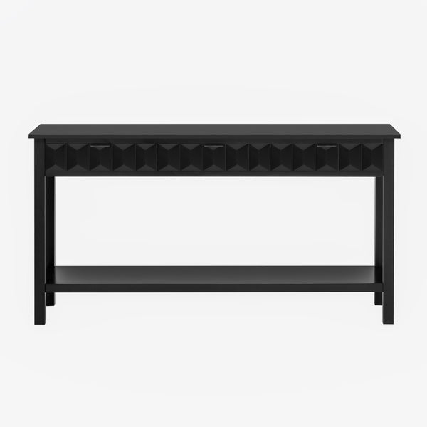 English Elm U_style Fir Veneer Console Table Honeycomb Drawer Fronts Iron Handles Entryway Storage Black N711P475187B