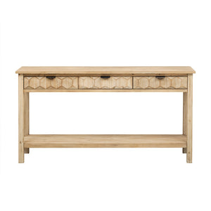 English Elm U_style Fir Veneer Console Table Honeycomb Drawer Fronts Iron Handles Entryway Storage Natural N711P475187O