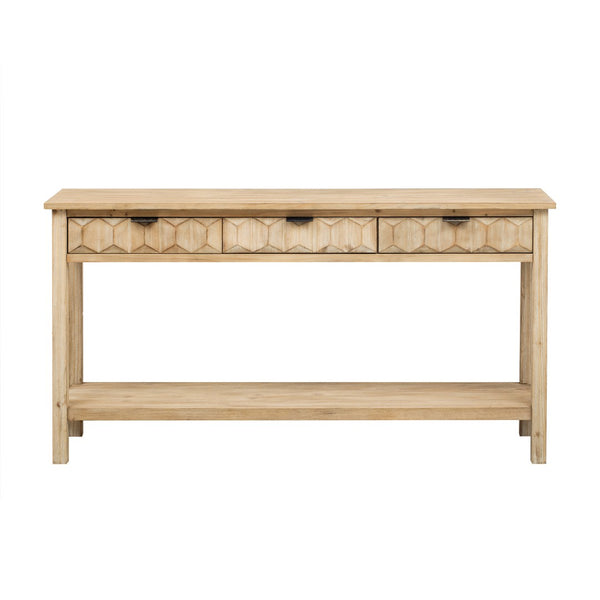 English Elm U_style Fir Veneer Console Table Honeycomb Drawer Fronts Iron Handles Entryway Storage Natural N711P475187O