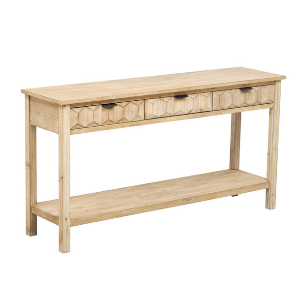 English Elm U_style Fir Veneer Console Table Honeycomb Drawer Fronts Iron Handles Entryway Storage Natural N711P475187O
