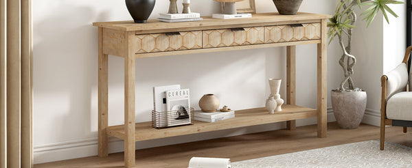English Elm U_style Fir Veneer Console Table Honeycomb Drawer Fronts Iron Handles Entryway Storage Natural N711P475187O