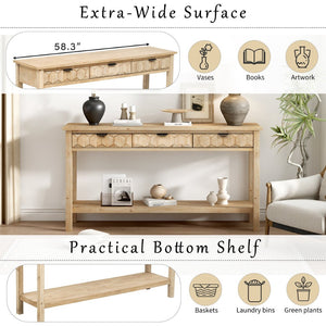 English Elm U_style Fir Veneer Console Table Honeycomb Drawer Fronts Iron Handles Entryway Storage Natural N711P475187O