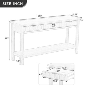 English Elm U_style Fir Veneer Console Table Honeycomb Drawer Fronts Iron Handles Entryway Storage Natural N711P475187O