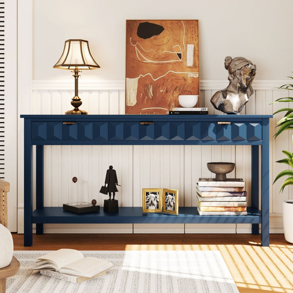 English Elm U_style Fir Veneer Console Table Honeycomb Drawer Fronts Iron Handles Entryway Storage N711P475187V