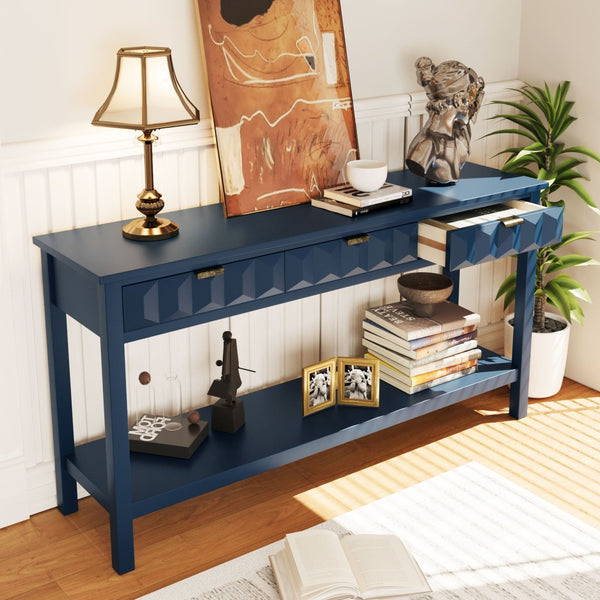 English Elm U_style Fir Veneer Console Table Honeycomb Drawer Fronts Iron Handles Entryway Storage N711P475187V