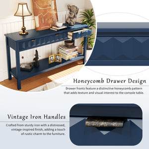 English Elm U_style Fir Veneer Console Table Honeycomb Drawer Fronts Iron Handles Entryway Storage N711P475187V