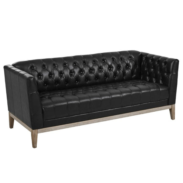 English Elm U-Style Chesterfield Sofa Button Tufted PU Leather Pine Frame Mid-Century 3 Seat Black N711P520275B