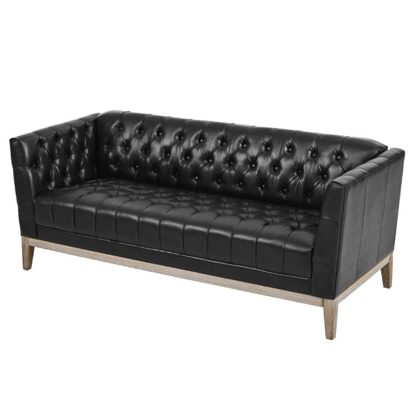 English Elm U-Style Chesterfield Sofa Button Tufted PU Leather Pine Frame Mid-Century 3 Seat Black N711P520275B