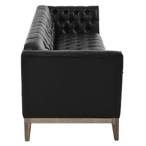 English Elm U-Style Chesterfield Sofa Button Tufted PU Leather Pine Frame Mid-Century 3 Seat Black N711P520275B