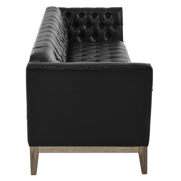 English Elm U-Style Chesterfield Sofa Button Tufted PU Leather Pine Frame Mid-Century 3 Seat Black N711P520275B