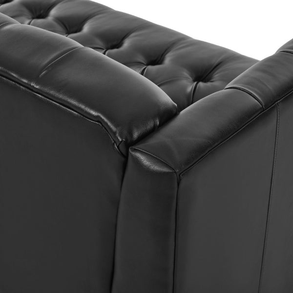 English Elm U-Style Chesterfield Sofa Button Tufted PU Leather Pine Frame Mid-Century 3 Seat Black N711P520275B
