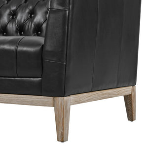 English Elm U-Style Chesterfield Sofa Button Tufted PU Leather Pine Frame Mid-Century 3 Seat Black N711P520275B