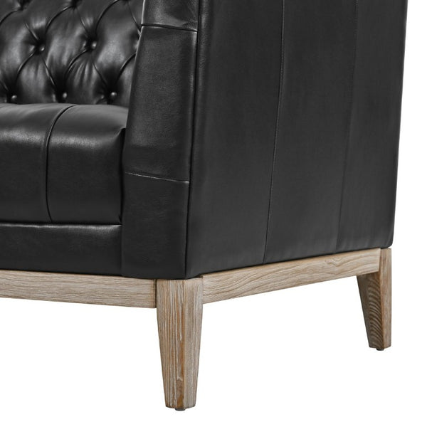 English Elm U-Style Chesterfield Sofa Button Tufted PU Leather Pine Frame Mid-Century 3 Seat Black N711P520275B